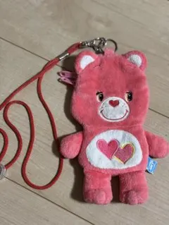 ケアベアのポーチ 紐付き ピンク