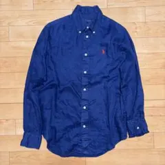 美品 ポロラルフローレン 麻100％ チェック リネンシャツ ゆったり ネイビー POLO RALPH LAUREN｜ポロ ラルフ ローレンのシャツ/ブラウス（ブルー