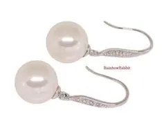 18K RGP プラチナ ダイヤ CZ パール 揺れ ピアス yp5090