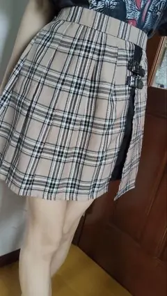 チェック柄プリーツミニスカート風キュロット