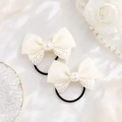 ハンドメイド　キッズリボンヘアゴム2個セット　アイボリー