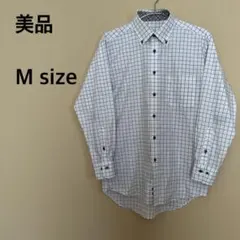 【美品】メンズ/ワイシャツ/トップバリュ/チェック柄/長袖/襟付き/ホワイト