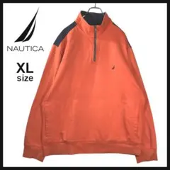 ノーティカ ハーフジップ ワンポイント刺繍ロゴ スウェット 古着 XL オレンジ