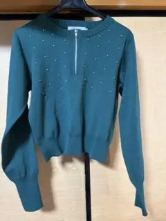 AZUL BY MOUSSY パール装飾 ハーフジップ 長袖ニット