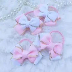 (38) ゆめかわ ヘアゴム♡ リボン ハンドメイド ベビーキッズ ピンク白