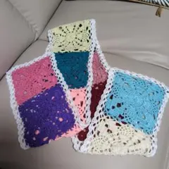 ハンドメイド　モチーフマフラー　カラフル
