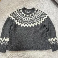 UNIQLOユニクログレー フェアアイル柄 長袖ニットセーターノルディック柄
