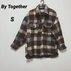 By Together 【S】ブラウン系 チェック フランネルシャツ ゆったり