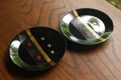 時代黒漆に風情ある千鳥蒔絵の映えるお皿2点（検輪島塗京塗蒔絵皿のサムネイル
