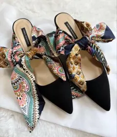 FABIO RUSCONI スカーフリボン スエードパンプス