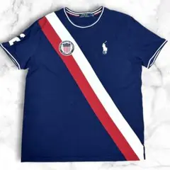 希少 ポロラルフローレン Tシャツ M ビッグポニー 星条旗 ナンバリング2 紺