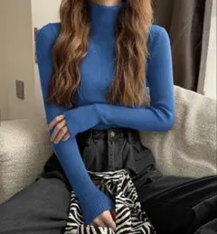 GRL ハイネックリブニットトップス ブルー