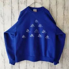 スウェット　Jerzees　M　プリント木々　ブルー