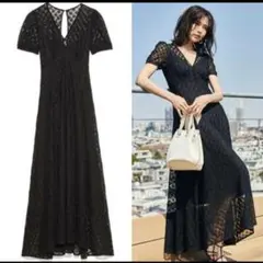 【美品】FRAY I.D　ブラックレースマキシドレス 半袖