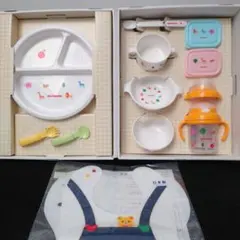 ミキハウス【新品】子ども用食器10点セット お食事エプロン付き