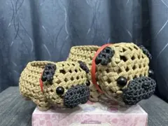 パグ犬　エコクラフト クラフトバンド　小物入れ