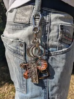 アメカジ　シルバーカラビナ　キーリング　ビンテージ　アクセサリ　シンプル　メンズ