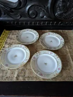 花柄金装飾皿 オールドノリタケメイプルリーフ印4枚セット