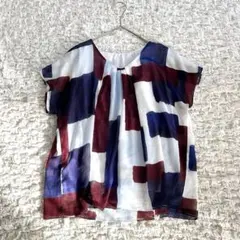【美品】ロートレアモン シフォン切替 幾何学柄 カットソー ブラウス 38のサムネイル