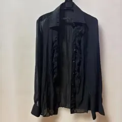 フリル付き シアー 長袖シャツ ブラックのサムネイル