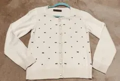 CECIL Mc BEE 春夏秋カーディガン　 M ベージュ ドッド・リボン柄