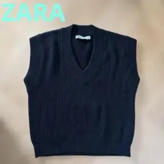 ZARAザラ新品ダークネイビー Vネックニットベスト