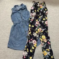 GUデニムワンピース　H&M花柄オールインワン　120