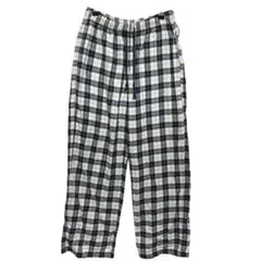 2385【ユニクロ】フランネルパンツ ストレート チェック オフホワイト M