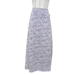 総柄レース×ウエストリボンロングスカート ライトグレー（M）clearバックゴム