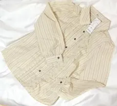 axes femme シャツ ブラウス ストライプ 長袖 ベージュ M