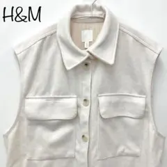 【H&M】ノースリーブシャツジャケット　襟付き　アイボリー　L