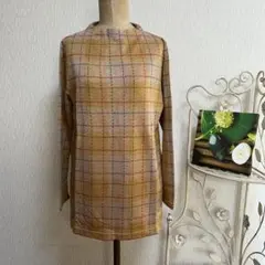 DECOY 長袖チェックカットソー　ベージュ系