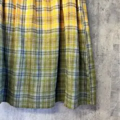 【タグ付き未使用】イエローグリーンチェック フレアロングスカート　F