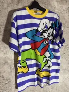 Disney グーフィー ボーダー 半袖 Tシャツ ビッグプリント 夏 M