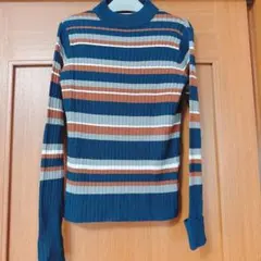 ストライプリブ編みハイネックセーター　セーター　ニット　新品
