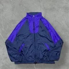 90s NIKEナイキナイロントラックジャケット紺紫切り替えLフィリピン製古着