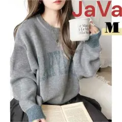 2way ジャバコラボ MIXヤーンバイカラーロゴ オーバーサイズ ニット