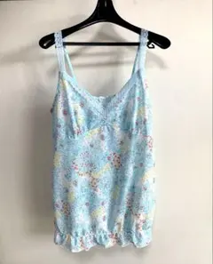 DHC 小花柄レース付きキャミソール 水色 涼しげ 夏 フラワー フェミニン②のサムネイル