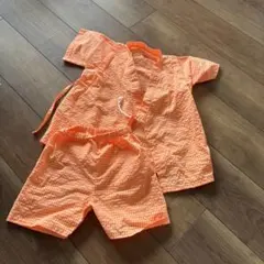 オレンジ チェック柄 甚平 100