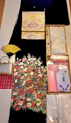 ra-bio様ご専用❇️逸品作家もの手描友禅五つ紋正絹友禅黒留め袖 フルセット