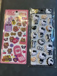 ハローキティ マシュマロシールブラックリボン 平成はっぴーフォン ギャルキティ