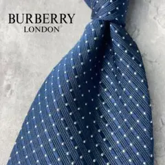 美品 Burberry バーバリー ホースロゴ ピンドット柄 ネクタイ ネイビー
