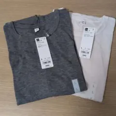 358739 GU ソフトシアー　クルーネック　長袖Tシャツ グレー　2色 L