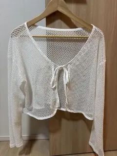 メッシュ編み クロップドカーディガン