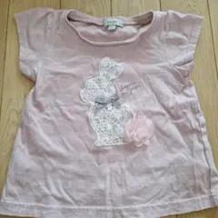 ウサギ刺繍ピンクTシャツ 100サイズ