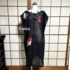LL 着物リメイク 正絹 黒 紗 ノースリーブゆったりワンピース ベルト無しのサムネイル