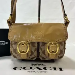 【美品】コーチ F12502 ショルダーバッグ シグネチャー 斜め掛け 茶