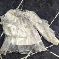 花柄フリルボウタイオーガンジーブラウス　グレイル
