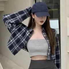 SHEIN チェックシャツ ネルシャツ クロップド丈 ショート丈 Mサイズ