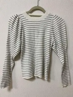 SNIDEL ストライプ パフスリーブニット